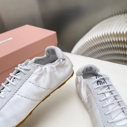 MIUMIU 26S SNEAKERS IN WHITE PLUME SATIN