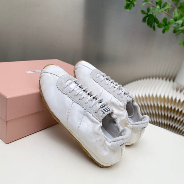 MIUMIU 26S SNEAKERS IN WHITE PLUME SATIN