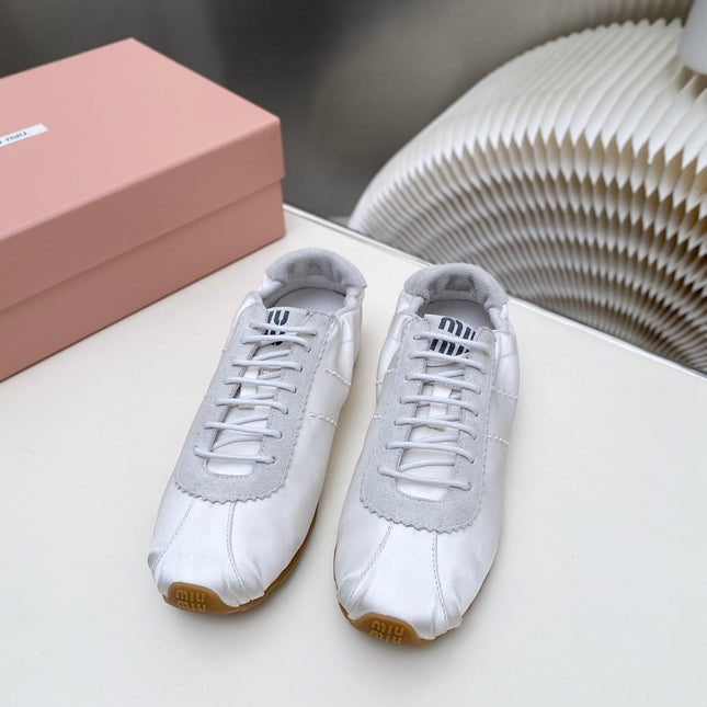 MIUMIU 26S SNEAKERS IN WHITE PLUME SATIN