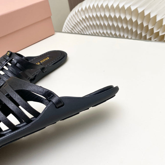 MIUMIU 26S SLIDES SANDAL IN BLACK CALFSKIN