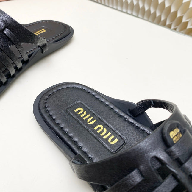 MIUMIU 26S SLIDES SANDAL IN BLACK CALFSKIN
