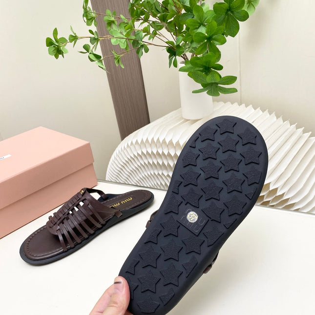 MIUMIU 26S SLIDES SANDAL IN DARK BROWN CALFSKIN