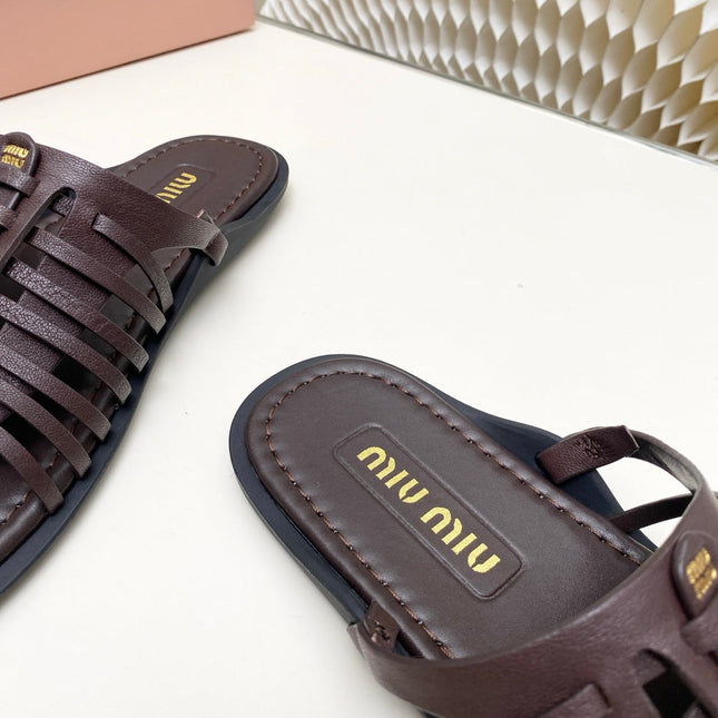MIUMIU 26S SLIDES SANDAL IN DARK BROWN CALFSKIN