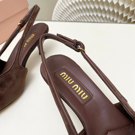 MIUMIU 26S SLINGBACK PUMPS 55MM IN DARK BROWN SUEDE WITH BOW