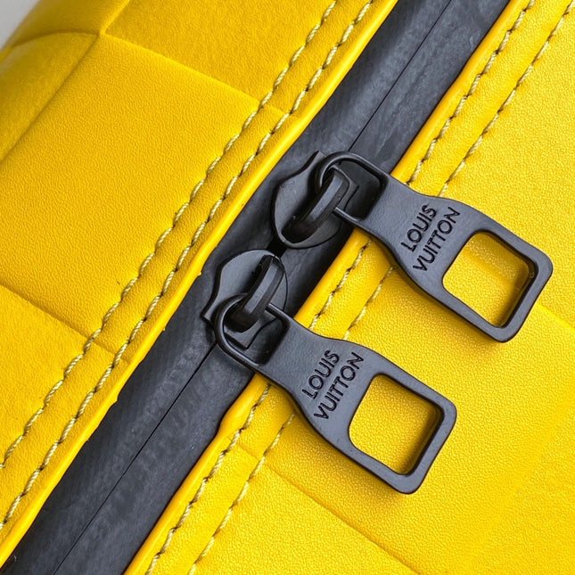 KEEPALL BANDOULIÈRE 50 IN YELLOW DAMIER SCUBA CALFSKIN