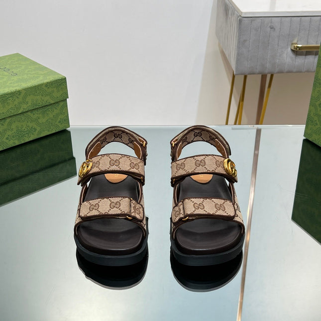 GG  SANDAL WITH DOUBLE G PECAN CARO LAMBSKIN