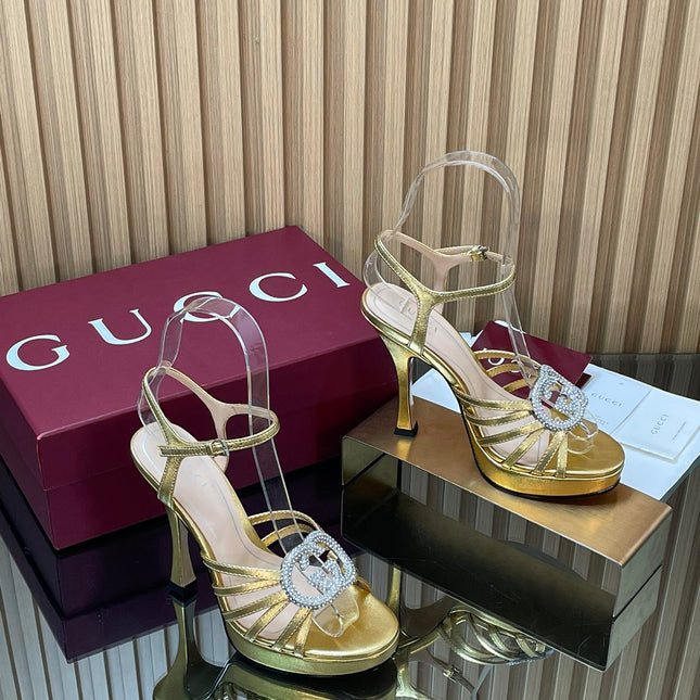 GUCCI 26S HIGH-HEELED SANDALS 125 MM IN GOLD CALFSKIN
