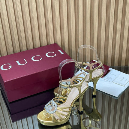 GUCCI 26S HIGH-HEELED SANDALS 125 MM IN GOLD CALFSKIN