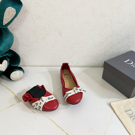 DIOR 26S BOW BALLET FLATS IN DARK RED CALFSKIN