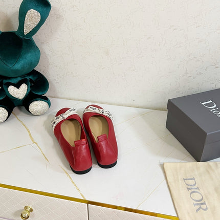 DIOR 26S BOW BALLET FLATS IN DARK RED CALFSKIN