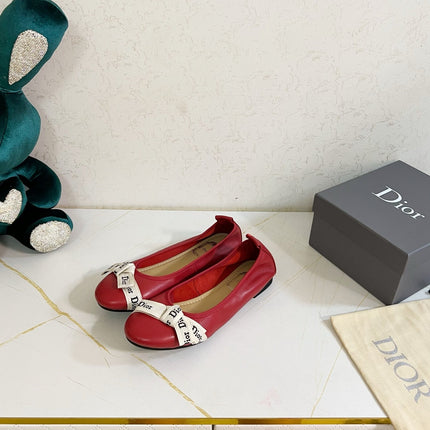 DIOR 26S BOW BALLET FLATS IN DARK RED CALFSKIN