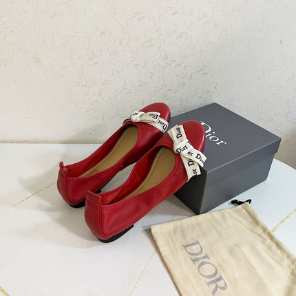 DIOR 26S BOW BALLET FLATS IN DARK RED CALFSKIN