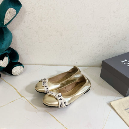 DIOR 26S BOW BALLET FLATS IN GOLD CALFSKIN