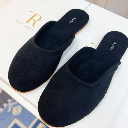 THE ROW 26S ROUND TOE MULES IN NAVY BLUE SUEDE