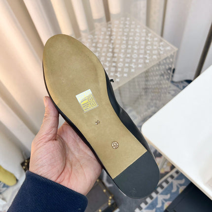THE ROW 26S BALLET FLATS IN BLACK CALFSKIN ELASTIC TRIM WITH BOW