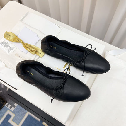 THE ROW 26S BALLET FLATS IN BLACK CALFSKIN ELASTIC TRIM WITH BOW