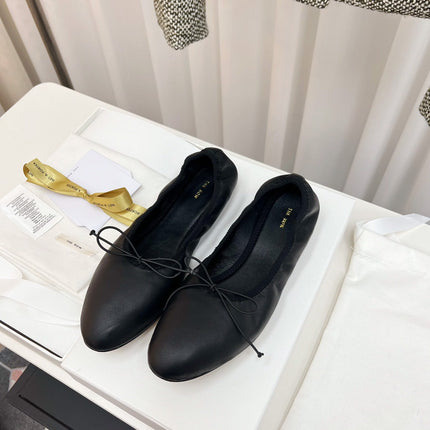 THE ROW 26S BALLET FLATS IN BLACK CALFSKIN ELASTIC TRIM WITH BOW
