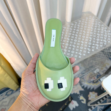 THE ROW 26S PIXEL APPLIQUE MULES IN PISTACHIO GREEN CALFSKIN