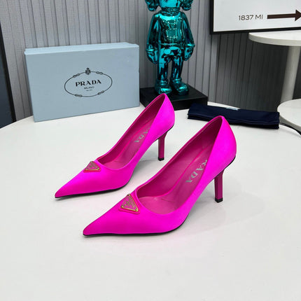 PRADA 26S POINTED TOE PUMPS STILETTO HEEL 80MM IN FUCHSIA PINK SATIN