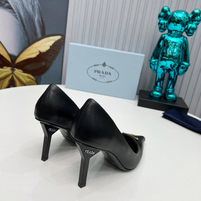 PRADA 26S POINTED TOE PUMPS STILETTO HEEL 80MM IN BLACK CALFSKIN