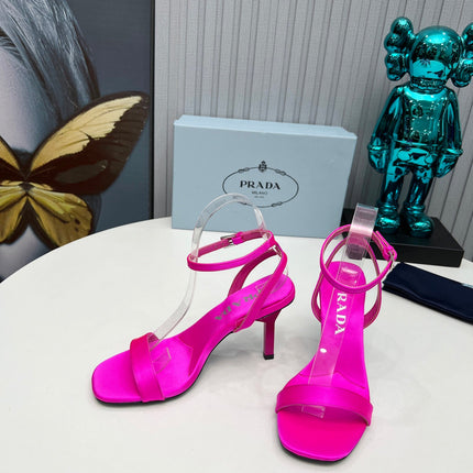 PRADA 26S ANKLE STRAP SANDALS STILETTO HEEL 80MM IN FUCHSIA PINK SATIN