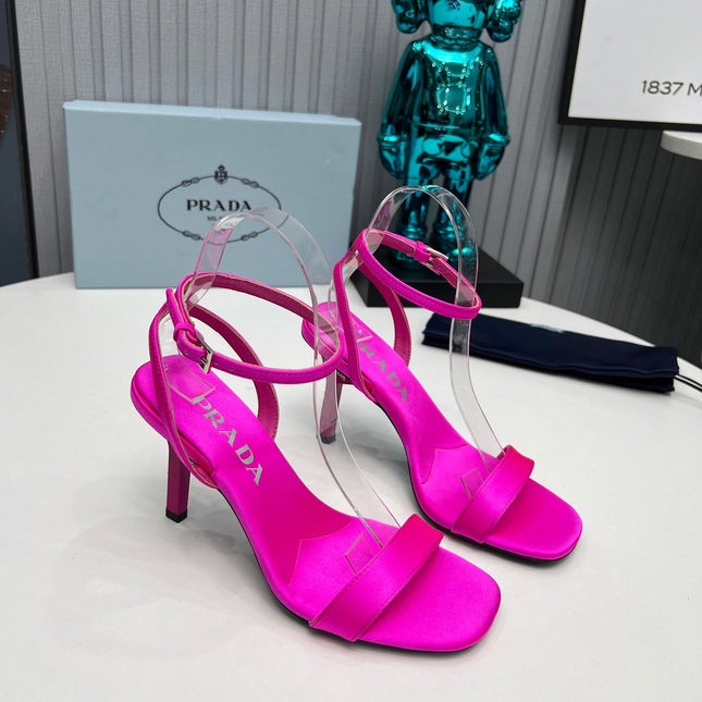 PRADA 26S ANKLE STRAP SANDALS STILETTO HEEL 80MM IN FUCHSIA PINK SATIN