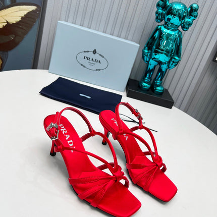 PRADA 26S STRAPPY SANDALS STILETTO HEEL 60MM IN DARK RED SATIN
