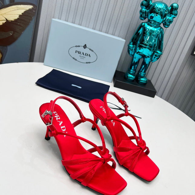 PRADA 26S STRAPPY SANDALS STILETTO HEEL 60MM IN DARK RED SATIN