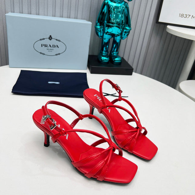 PRADA 26S STRAPPY SANDALS STILETTO HEEL 60MM IN DARK RED CALFSKIN