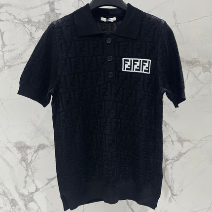 FENDI 26S SHORT-SLEEVE KNIT POLO TOP 419