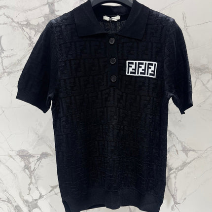 FENDI 26S SHORT-SLEEVE KNIT POLO TOP 419
