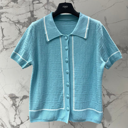 FENDI 26S SHORT-SLEEVE KNIT POLO TOP 387