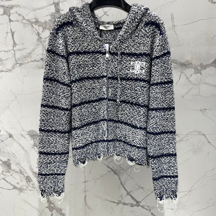 CELINE 26S FRAYED STRIPED KNIT HOODIE 639