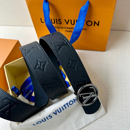 LV 25S BELT 40 MM IN BLACK CALFSKIN WITH SILVER HARDWARE 593263