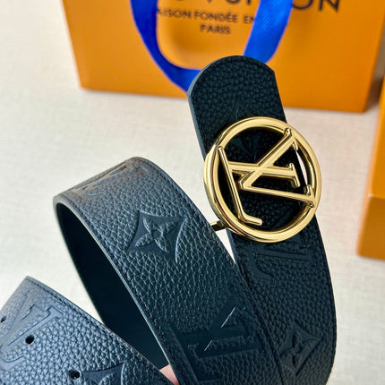 LV 25S BELT 40 MM IN BLACK CALFSKIN WITH GOLD HARDWARE 593263