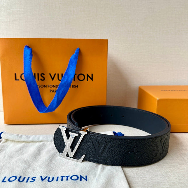 LV 25S BELT 40 MM IN BLACK CALFSKIN WITH SILVER HARDWARE 593265