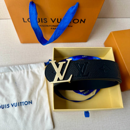 LV 25S BELT 40 MM IN BLACK CALFSKIN WITH GOLD HARDWARE 593267
