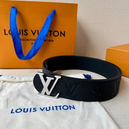 LV 25S BELT 40 MM IN BLACK CALFSKIN WITH SILVER HARDWARE 593267