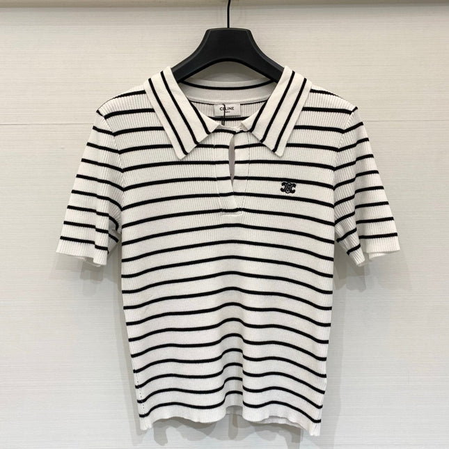 CELINE 26S STRIPED SHORT-SLEEVE POLO SHIRT 488