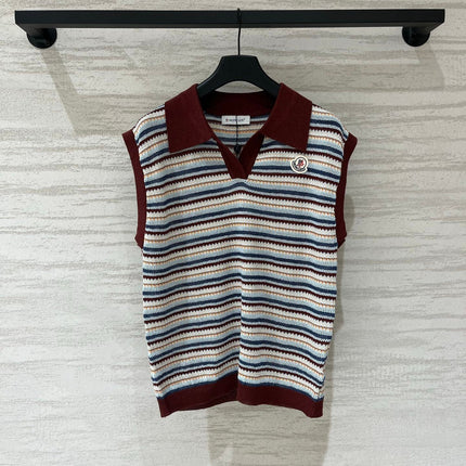 MONCLER 26S SLEEVELESS STRIPED KNIT POLO TOP 670