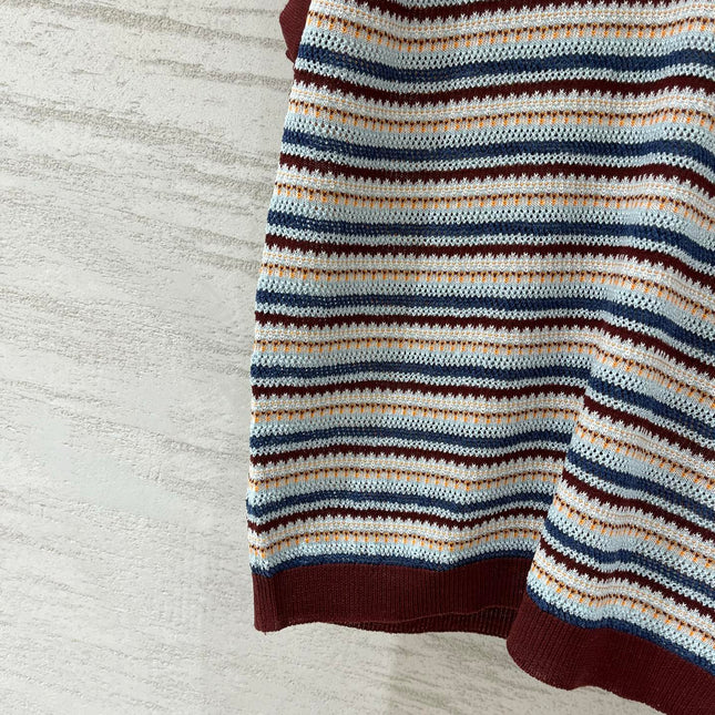 MONCLER 26S SLEEVELESS STRIPED KNIT POLO TOP 670