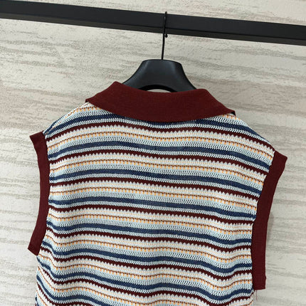 MONCLER 26S SLEEVELESS STRIPED KNIT POLO TOP 670