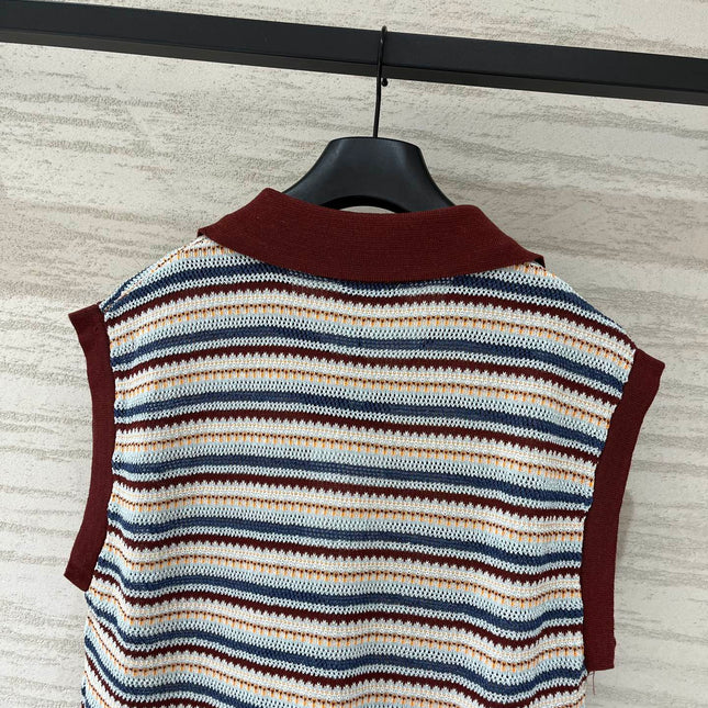 MONCLER 26S SLEEVELESS STRIPED KNIT POLO TOP 670