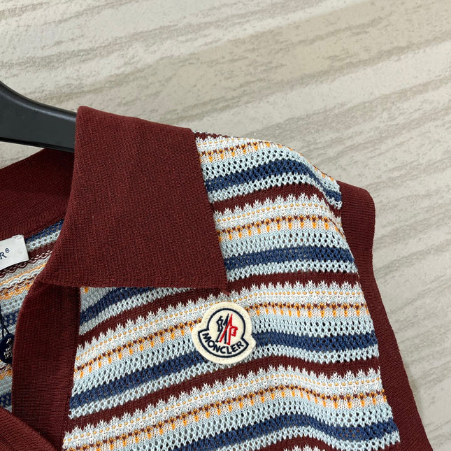 MONCLER 26S SLEEVELESS STRIPED KNIT POLO TOP 670