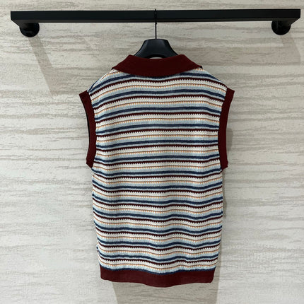 MONCLER 26S SLEEVELESS STRIPED KNIT POLO TOP 670