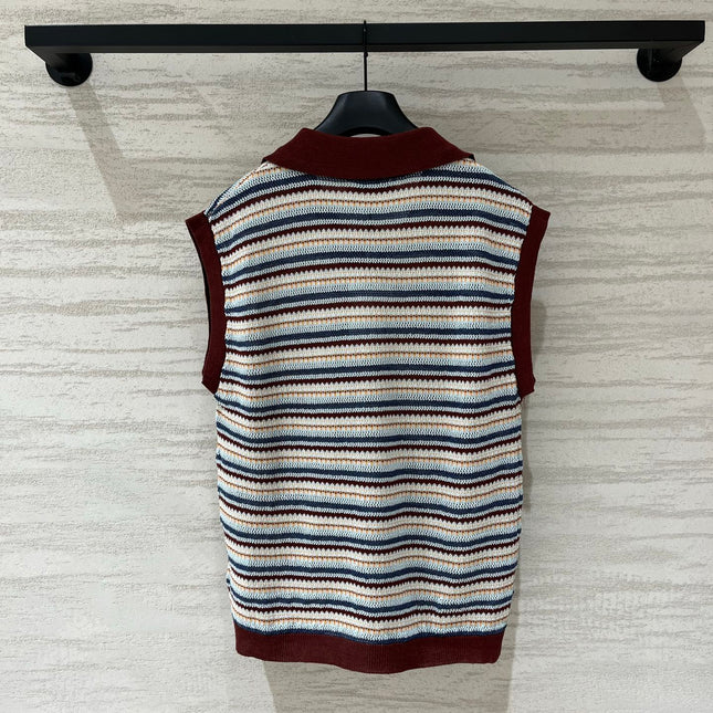 MONCLER 26S SLEEVELESS STRIPED KNIT POLO TOP 670