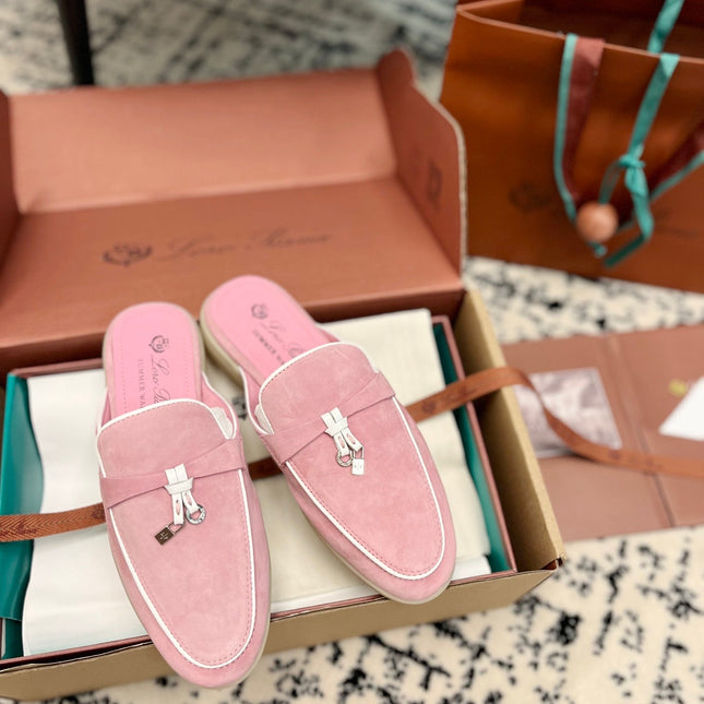 LP Pink Suede Charms Walk Flat Mules