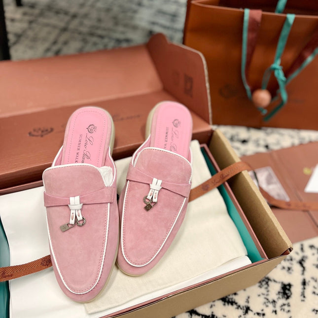 LP Pink Suede Charms Walk Flat Mules