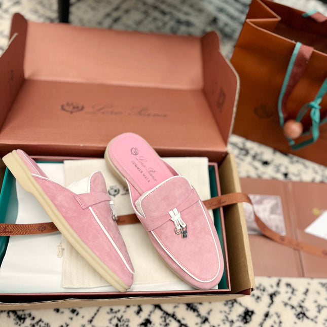 LP Pink Suede Charms Walk Flat Mules