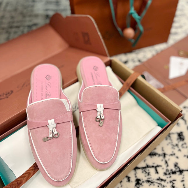 LP Pink Suede Charms Walk Flat Mules